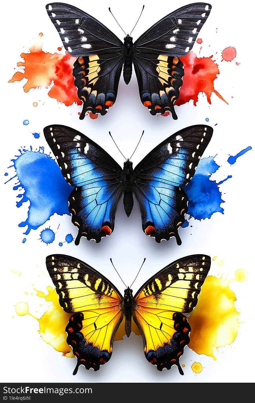 Brightly colored watercolor butterfliy clipart illustration. Three Butterflies resting on white background. Ai Generated graphic. Brightly colored watercolor butterfliy clipart illustration. Three Butterflies resting on white background. Ai Generated graphic.