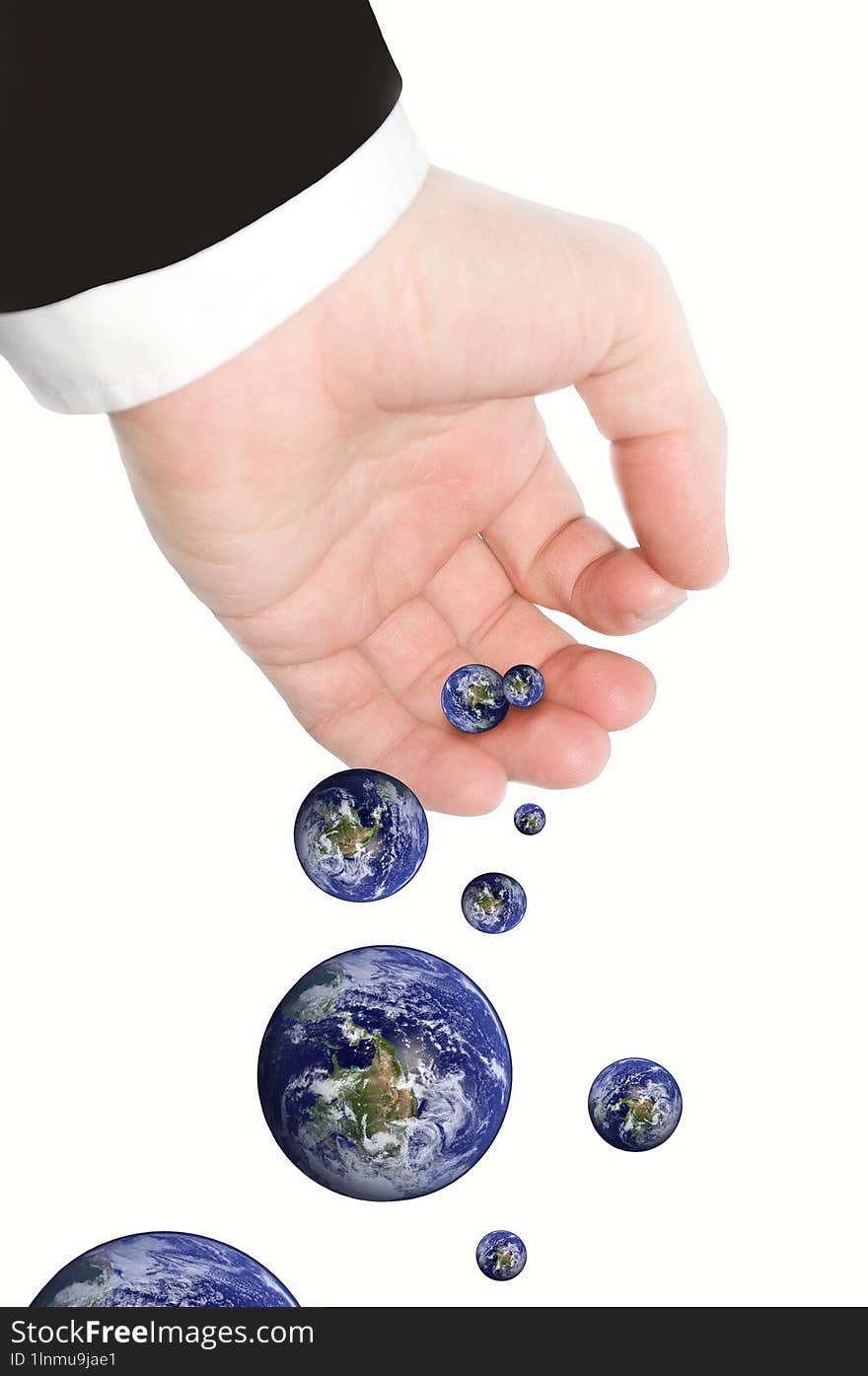 Earth globe in businessman hand on white background