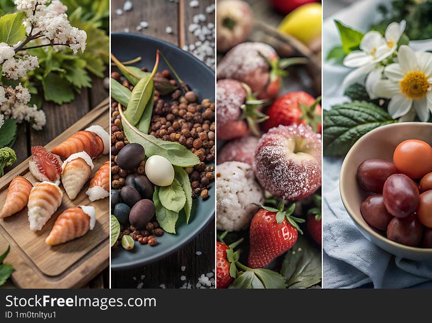 beautiful collage of four different types food.