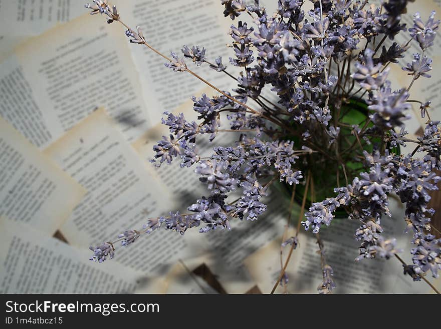 Lavender Flowers, Lavender On A Newspaper Background, Lavender Bouquet On A Paper Background.