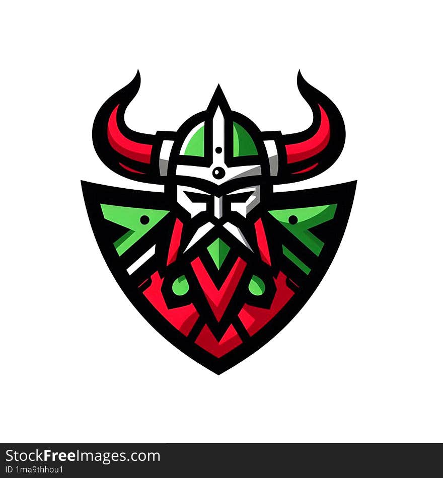 Red And Green Horned Viking Logo