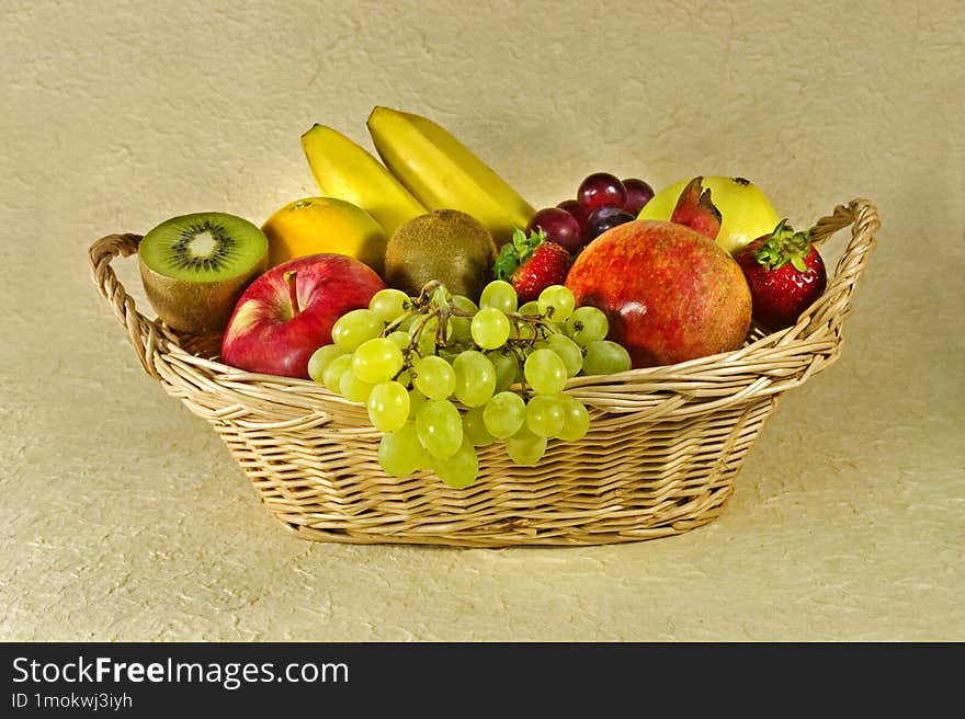 Fresh Fruits In Bamboo Basket