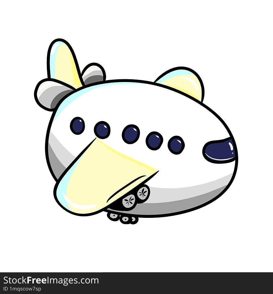 Cartoon White Airplane Isolated Illustration