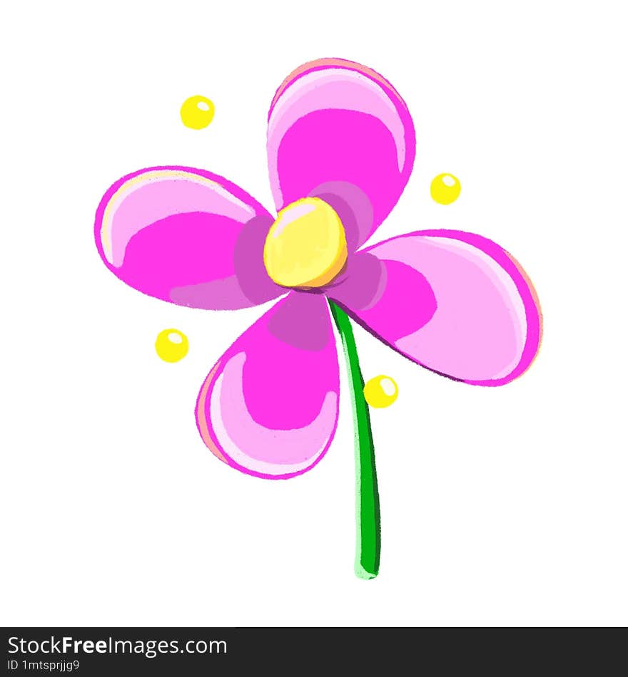 Simple cartoon pink four petals flower isolated