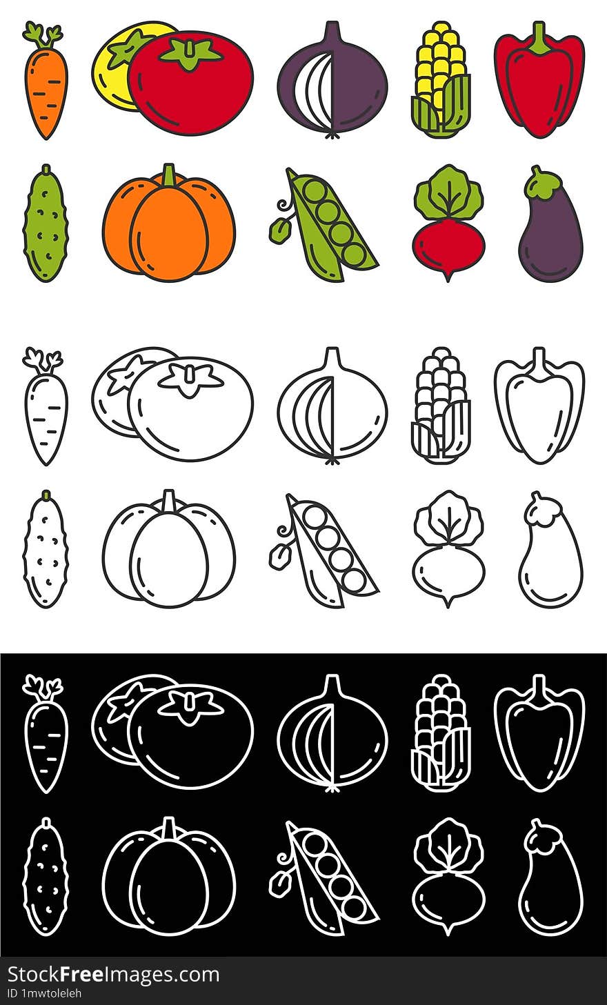 vegetable icons in outline style