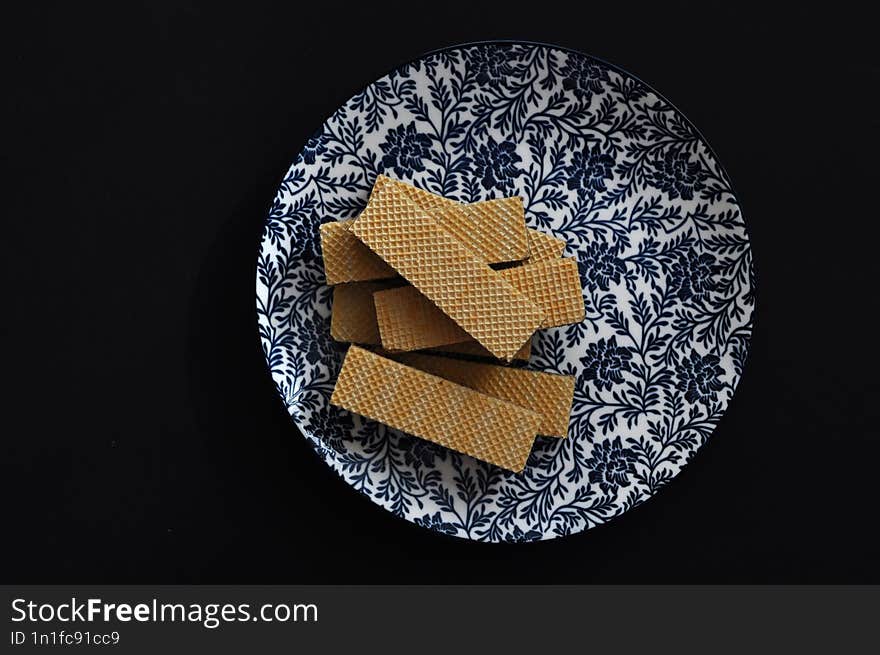 Plate With Cookies On Black Background