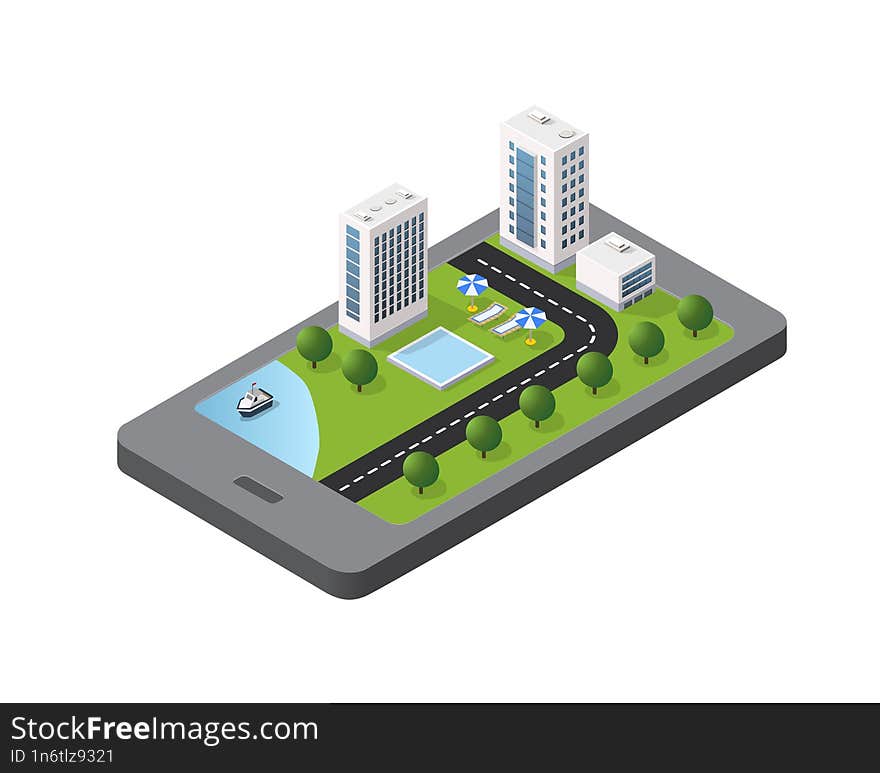 Phone Concept Of Module Block City Urban Cityscape Of Building Set Elements Street Landscape Architecture Illustration