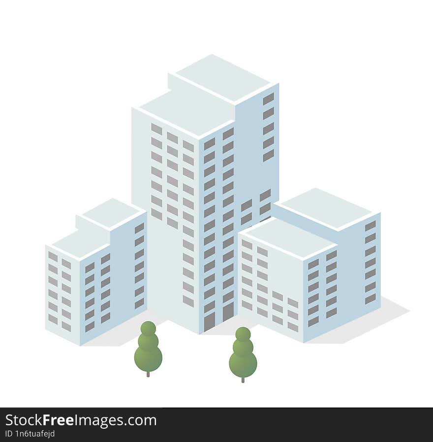 Vector Isometric Urban Architecture Single Building Of The Modern City With A Street Townhouse Apartment Residential Skyscraper Of