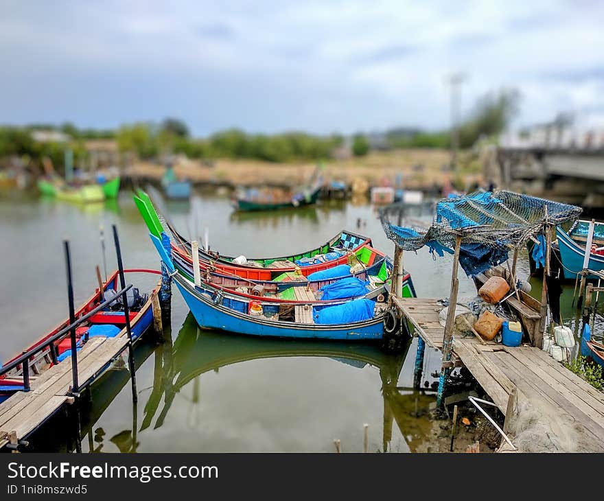 Beautiful view of fishing boats on the beach