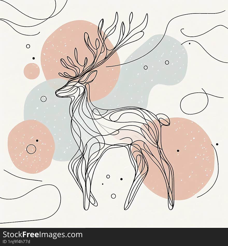 This is an AI-generated image of a reindeer, created in line-art style, with some touches of abstraction.