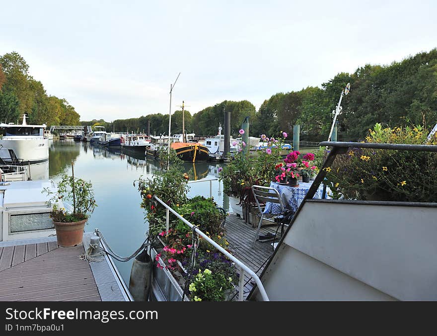 Beautiful view of the river with moored yachts. Beautiful view of the river with moored yachts