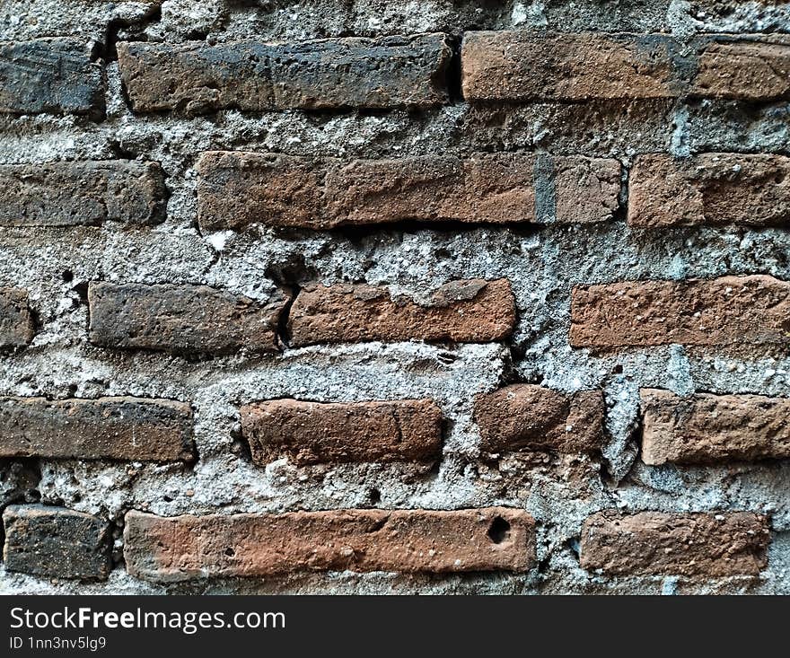 a texture on the wall of bricks and some cement