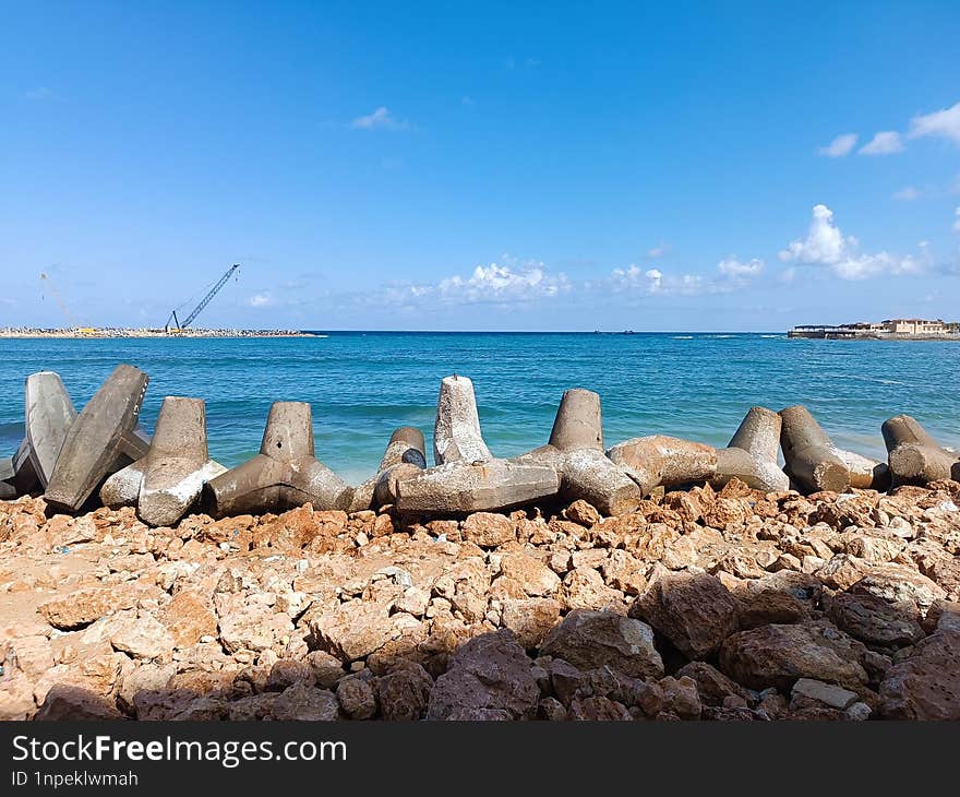 Concrete Blocks Along The  Mediterranean Seascape