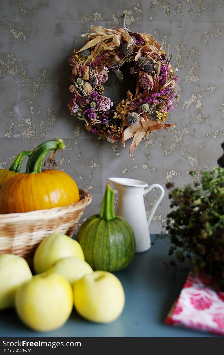 Autumn wreath of dried flowers