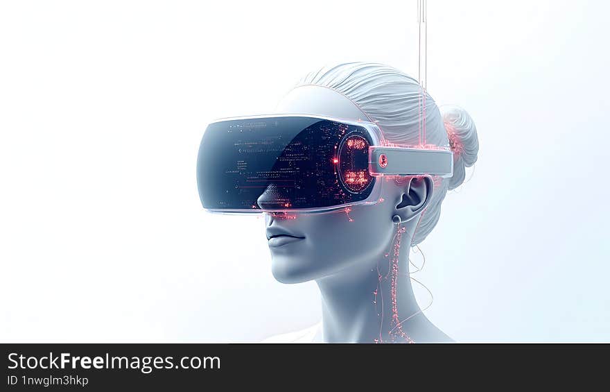 Realistic futuristic girl with glasses on white background