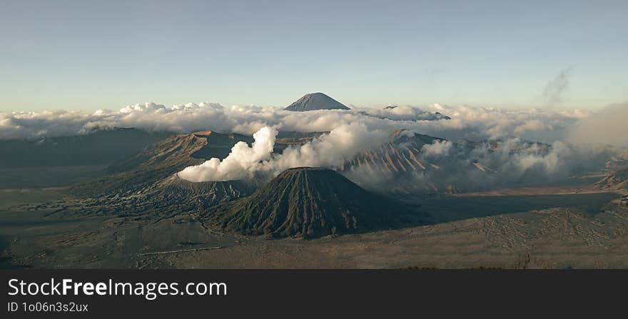 Widest View of Mount Bromo in The Morning fill with Cloud