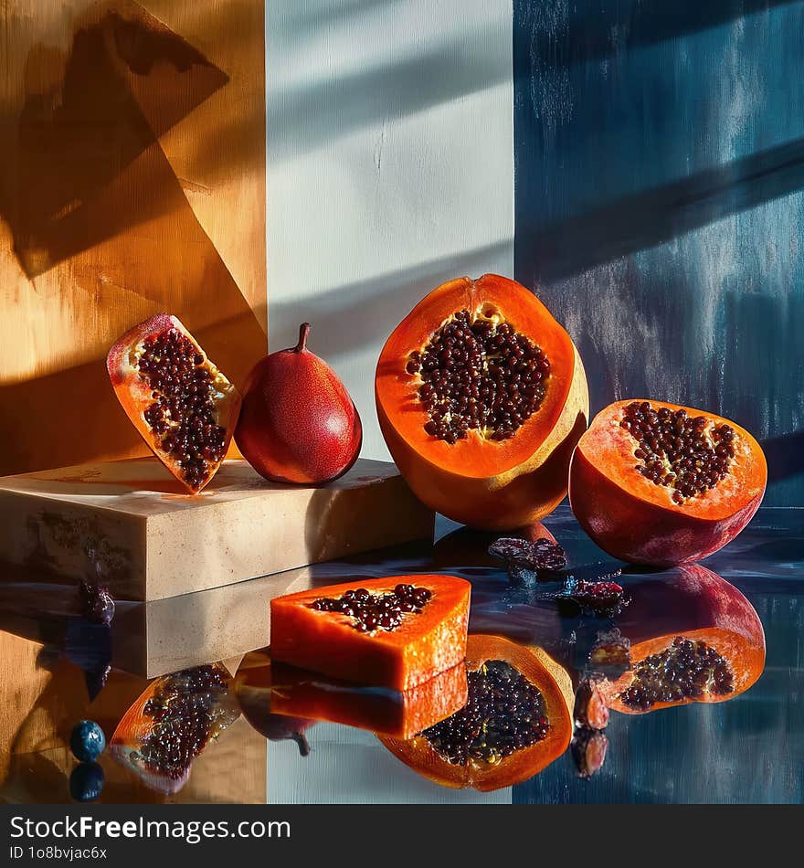 Dramatic Shadows Pomegranates in Sunlight