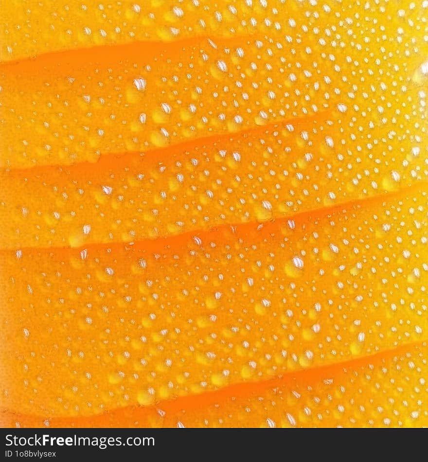 This close-up image showcases the vibrant texture of a surface, characterized by bright orange grooves and glistening dewdrops. The image emphasizes the intricate detail and captivating color contrasts, perfect for exploring the beauty found in natural patterns and textures. This close-up image showcases the vibrant texture of a surface, characterized by bright orange grooves and glistening dewdrops. The image emphasizes the intricate detail and captivating color contrasts, perfect for exploring the beauty found in natural patterns and textures