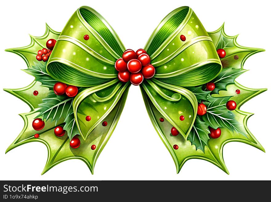 Festive evergreen bright red ribbon