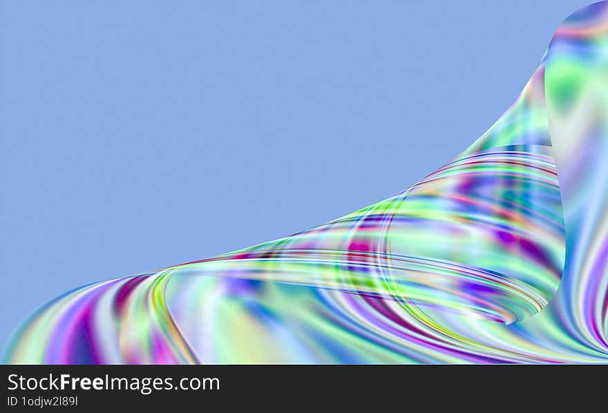 Abstract background with smooth waves shimmering in bright colors on a soft blue background. Smooth gradients create a sense of lightness and dynamics, ideal for creative projects