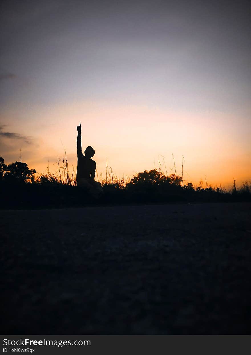 Evening Nature With Boy Road Side