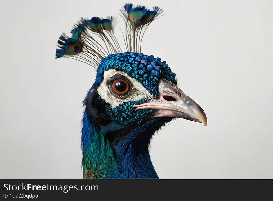 A close-up view of a peacock showing its vibrant head feathers in detail. The feathers are colorful and intricate, adding to the beauty of the bird. A close-up view of a peacock showing its vibrant head feathers in detail. The feathers are colorful and intricate, adding to the beauty of the bird.