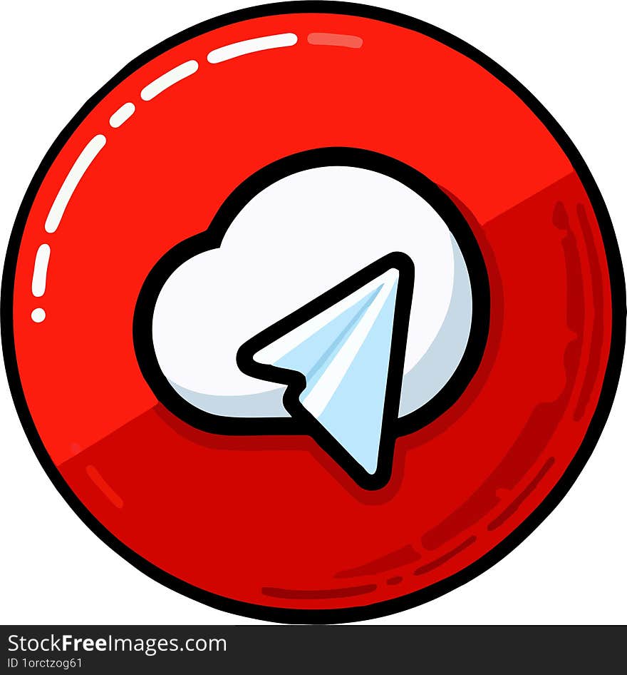 Paper Airplane Icon With White Clouds In A Red Circle