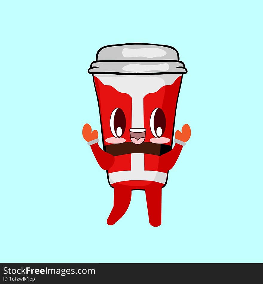 Cute Paper Plastic Cup Character Wearing Santa Claus Suit Very Happy