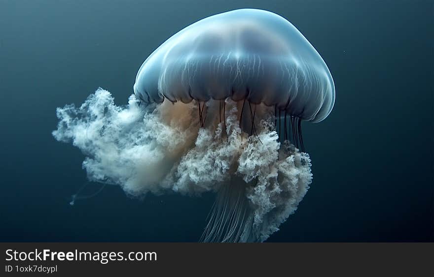 The delicate jellyfish move with an air of elegance as they freely wander in the boundless expanse of the sea. Their translucent f