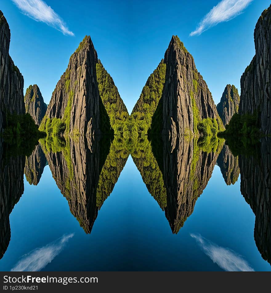 Mountains, sky, sea in 3D learning format