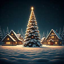 Christmas Tree, House And Snow In The Middle Of The Forest Royalty Free Stock Image