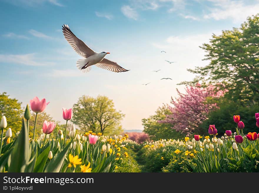 Photo of a bird a over spring background