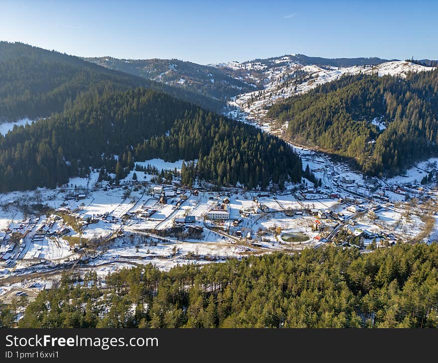 aerial view of Petru Voda village in Romania