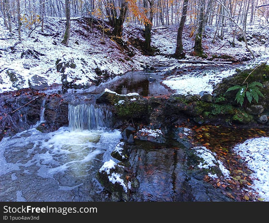 River background. River landscape. River Krusevica, Bosnia and Herzegovina. Waterfall.