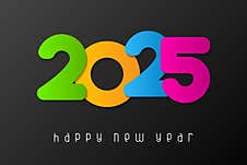 Happy New Year 2025 Poster With Numbers Cut Out Of Colorful Paper. Winter Holidays Greeting Or Invitation. Illustration On Black B Royalty Free Stock Images