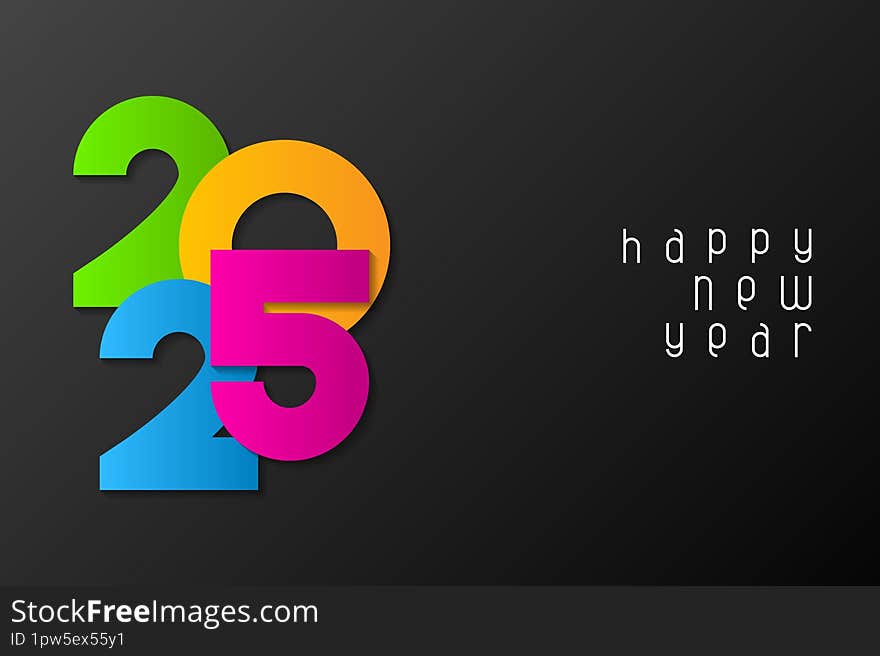 Happy New Year 2025 poster with numbers cut out of colorful paper. Winter holidays greeting or invitation. Vector illustration on