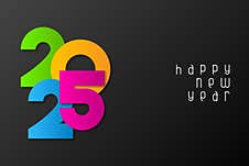 Happy New Year 2025 Poster With Numbers Cut Out Of Colorful Paper. Winter Holidays Greeting Or Invitation. Vector Illustration On Stock Photo