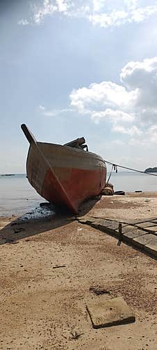 Fishing Boat At The Beach Batam Island Indonesia Stock Images