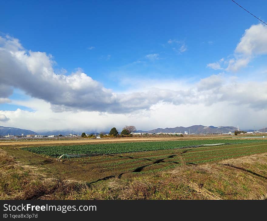 Beautiful unique clouds over the farm land in Gifu Japan