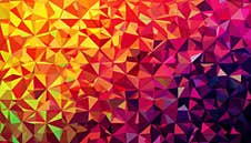 A Captivating Blend Of Warm And Cool Colors Creates A Mesmerizing Lowpoly Effect. Triangles Shimmer With Red, Orange, Yellow, And Stock Photo