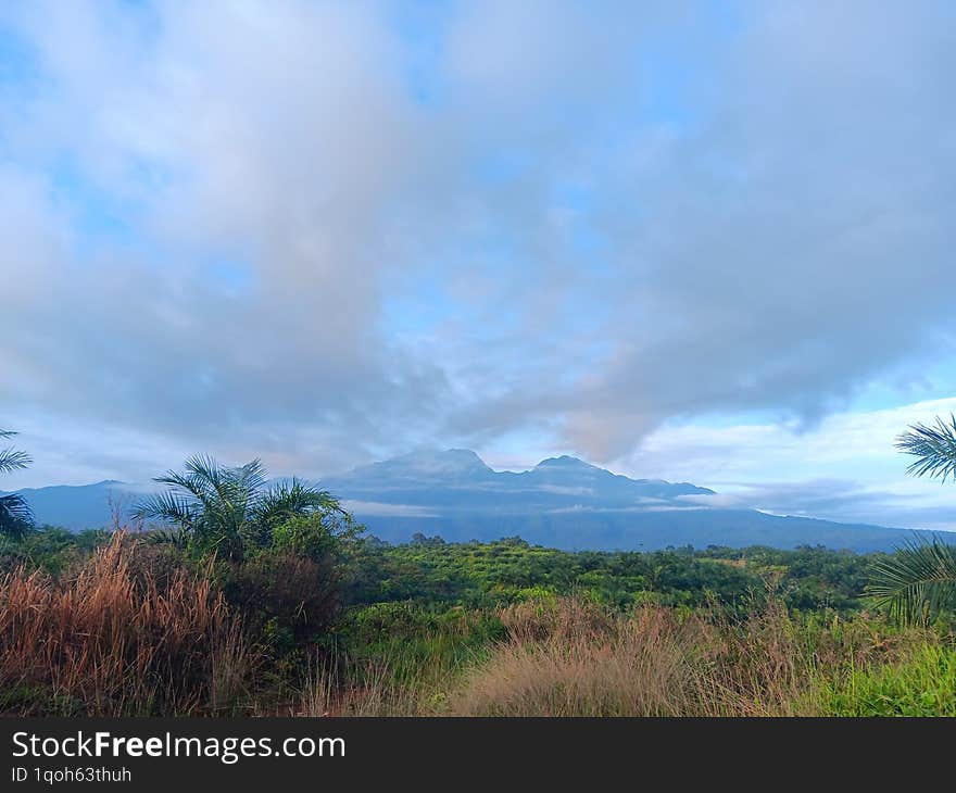 mountains from a distance. This photo was taken from an oil palm plantation in Indonesia