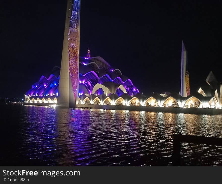 Beautiful Mosque to See at Night, with sparkling Light Ornaments