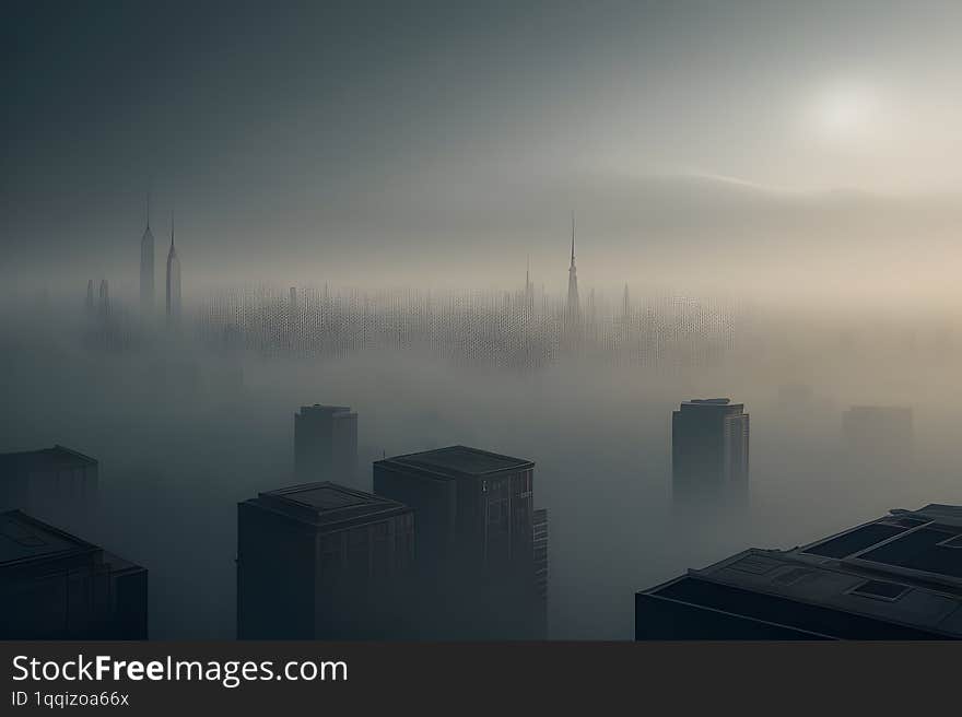 Urban Landscape Covered in Mist