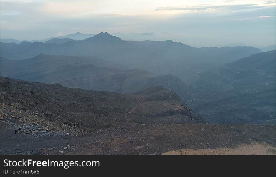 Mountain beautiful sunset view in jabal e jase UAE