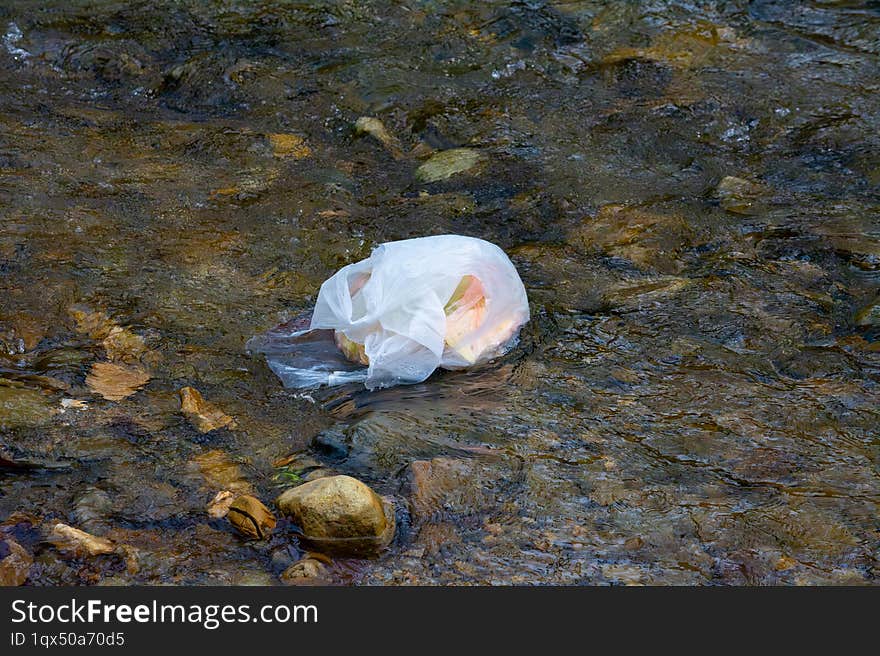 Plastic bag thrown into the river