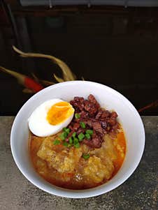 Spicy Boiled Cow Skin With Egg And Tempe On Top, Indonesia Food Stock Photos