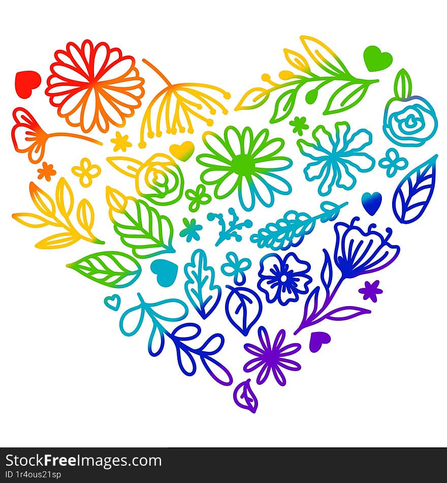 colorful heart rainbow flower card