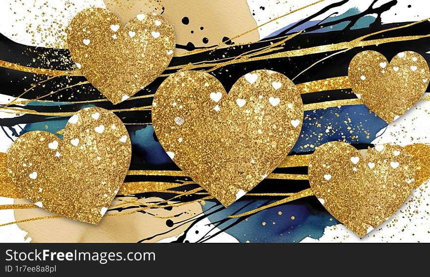 Golden glitter heart shape background