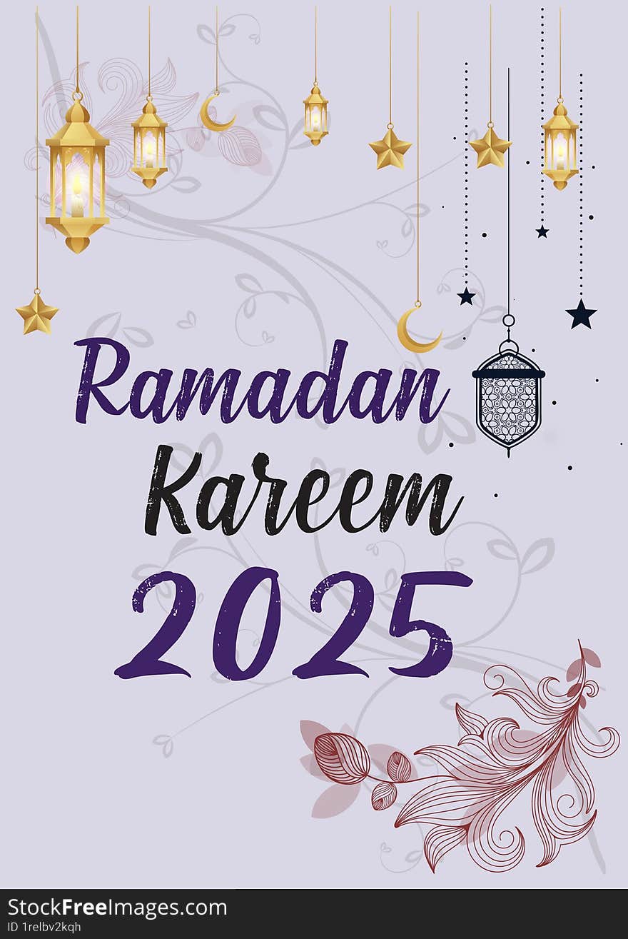 Ramadan Kareem Islamic background design  illustration, Islamic mosque with moon, stars, lanterns, and clouds at night, Rama