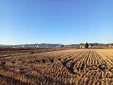 Beautiful Blue Sky View On The Farmland During Winter In Gifu Village Japan Royalty Free Stock Photo